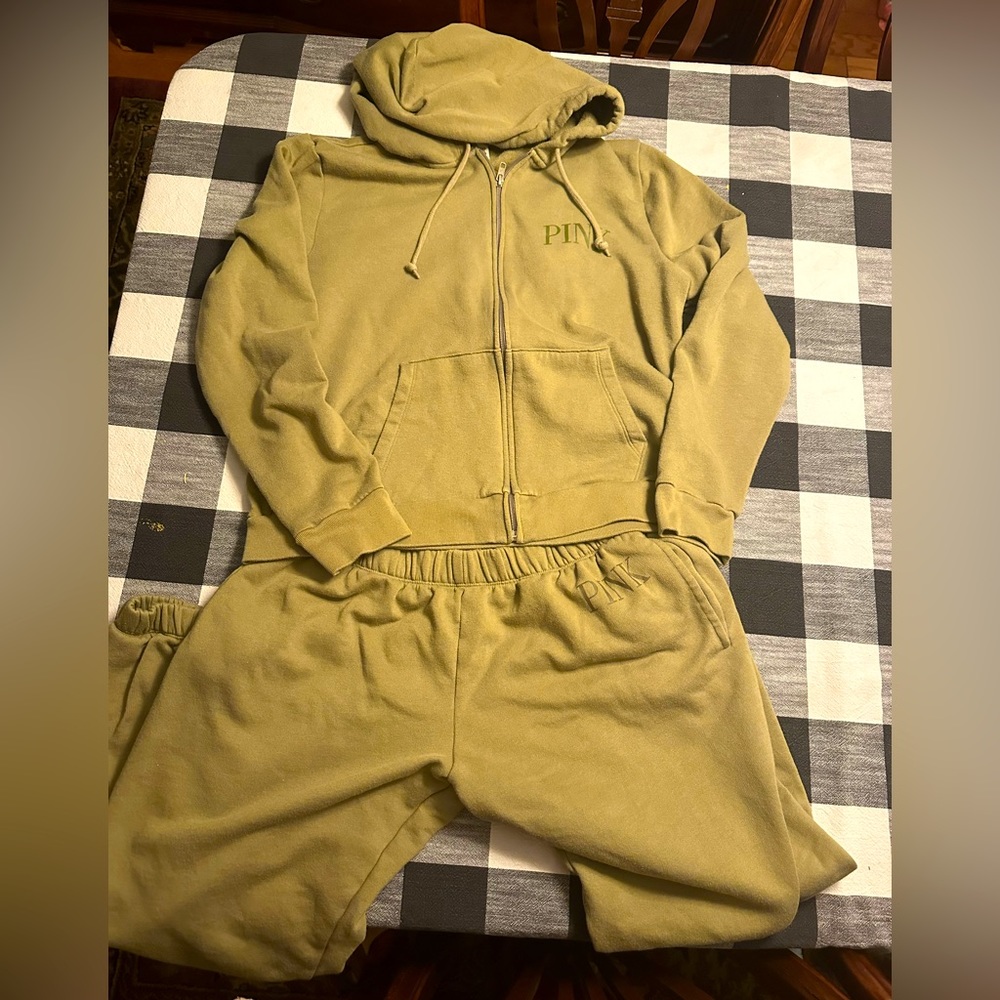 Pink Victoria Secret olive green sweat suite